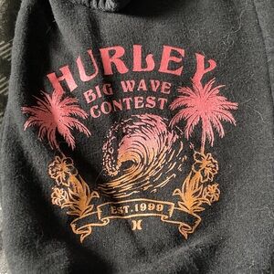 Hurley Cropped Black Joggers with Pink and Orange Big Wave Design XS